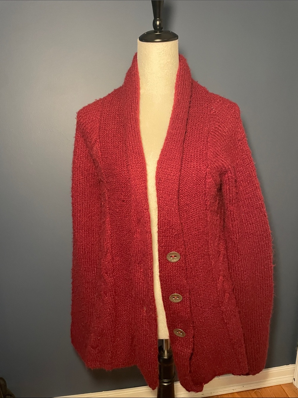 Free People Marled Crimson Open-Front Knit Cardigan